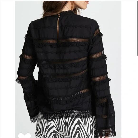 Ulla Johnson Grace Bell Sleeve Blouse in Noir Black Size 2 - Picture 3 of 14